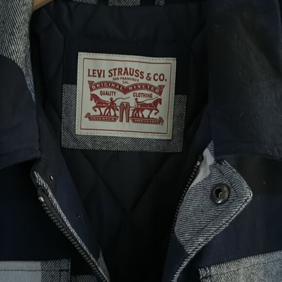 Levis Flannel Jacket Mens Small Clo Navy Plaid - Picture 2 of 6